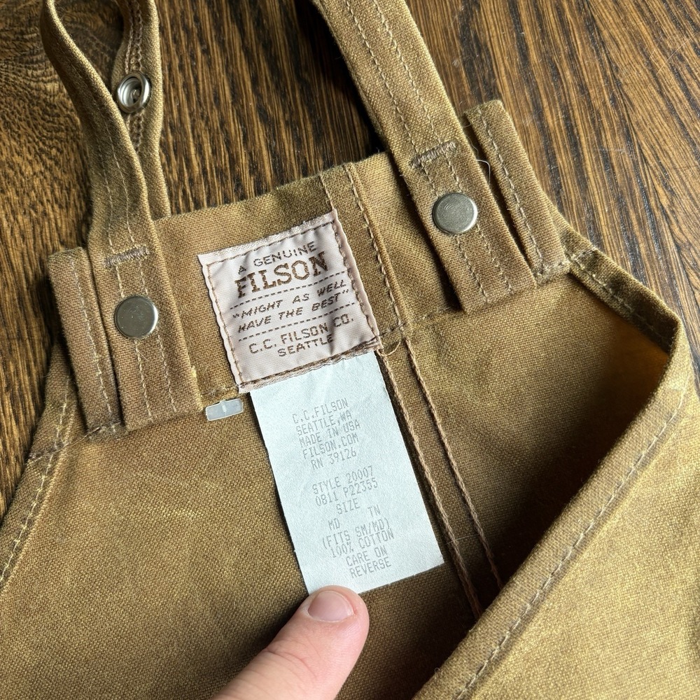 Filson 20007 Single Tin Cloth Chaps Waxed Canvas Hunting Brush Pants Outdoor S-M - Picture 2 of 9